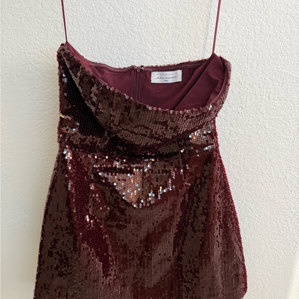 American Threads Wine Sequin Strapless Dress romp… - image 2